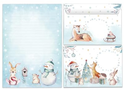 Briefpapier Set Weihnachten Schneemann Weihnachtsmann Weihnachtsmotiv Weihnachtsbriefpapier Blöcke Umschläge Kindermotiv für Mädchen Jungen (Block A5 mit 25 Blätter + 15 Umschläge)