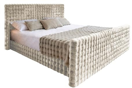 Kaiser Möbel - Bett 180x200 cm, Boxspringbett mit Bettkasten und Topper, Polsterbett für Schlafzimmer, Jugendzimmer, Doppelbett mit Stauraum und Gepolstertes Kopfteil, Bubble Stoff - Blanket - Beige