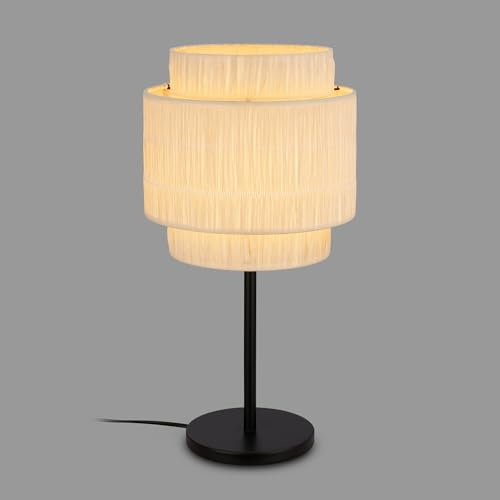 BRILONER - Tischlampe mit Bastschirm, Kabelschalter, E27, max. 10W, Lampe, Boho, aesthetic, Nachttischlampe, Tischleuchte, Dekolampe Flur, Bürolampe, Leselampe, Wohnzimmer, 25x49,5 cm (DxH), Natur