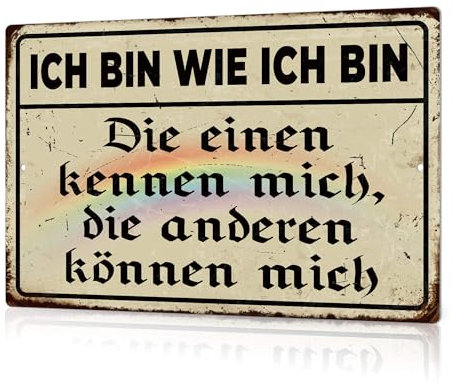Putuo Decor Blechschild – Ich Bin wie ich Bin – Vintage Sprüche Deko mit Regenbogen