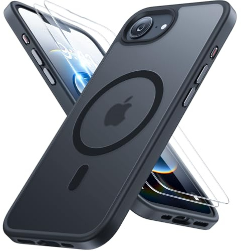 Miracase für iPhone 17e / 16e Hülle mit Magsafe, 2 9H+ Panzerglas,Schwarz | [TOP Militärschutz & Magnetkraft] Stoßfest Kratzfest mit Samtiger Haptik Langlebig Handyhülle für iPhone 17e / 16e 6,1