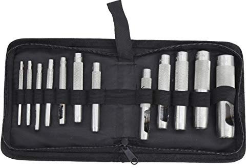 12 -pcs Carbon Steel Leder Puncher -Set, manuelle Lochpunschwerkzeuge, 3 19 -mm -Größen, robuste und hohe Härte, mit tiefen Anti -Technologie für Gürtel, Taschen und andere