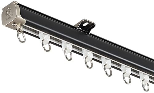 Gardinenschiene Deckenmontage,Gardinen Schienensystem,Gardinenstange 1-Läufig,Edelstahl Optik,Moderne Stabile Vorhangstange Gleiter Mit Endknopf Kappe Für Raumteiler Duschvorhang B-Top,200cm