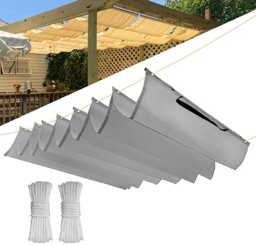 Einziehbar Welle Sonnensegel 5x6M(BxL), Verstellbar Schattenabdeckung, Wasserdicht Sonnenschutz Sonnenschutz Schutz vor UV- Strahlungen für Pergola Garten Schattenabdeckung - Grauweiß