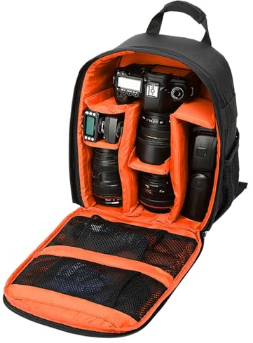 Qzdtue Kamera-Rucksack, Travel Storage Bag, Dslr Organizer Tasche, 33 x 26,5 x 12,5 cm – Reißverschluss-Layout, verstellbar, für Jugendliche, Damen, Athleten, Fotografie-Trips, Orange, Se référer au