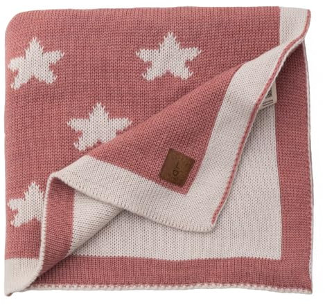 Little Dedi Stars Babydecke 80x100 cm – Weiche, beidseitig verwendbare Acryl-Strickdecke mit Schleife – Oeko-TEX Zertifiziert – Antique Rose