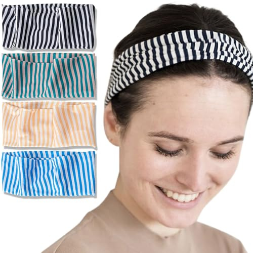 4PACK Stretchy Striped Headband For Women Elastic Wide Hairbands For Yoga Hair Wraps Bohemian Hair Accessories