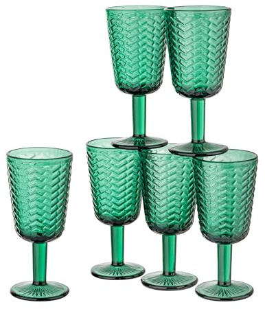 Baroni Home Lot de 6 verres Wave en verre décorés avec finitions en relief de 27 cl, lavables au lave-vaisselle, 8 x 8 x 17 cm (vert)
