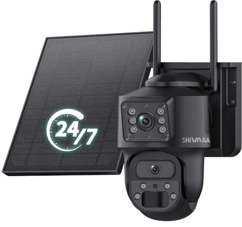 SHIWOJIA 24/7 Grabación AOV Cámara 4G de Exterior, Doble Objetivo, Alarmas PIR, Seguimiento automático, Audio Bidireccional, Seguimiento automático, IP66
