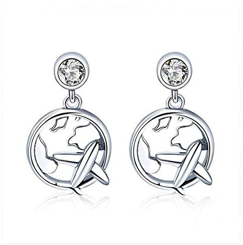 LYGXWJFC Ohrringe Creolen Ohrstecker 925 Sterling Silber Reise Flugzeug Reise Traum Ohrringe für Damen Mode Sterling Silber Schmuck Modeaccessoires