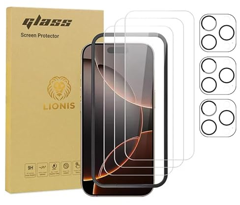LIONIS 3 Pack Screen Protector for iPhone 15 Pro (6.1 Inch) with Easy Install Tool – 9H Tempered Glass, Camera Lens Protectors, Bubble-Free HD Clear, Case-Friendly, Shatterproof Protection