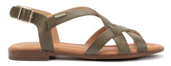 Pikolinos Algar Flache Sandalen Damen | Leder | Schnalle | Grün
