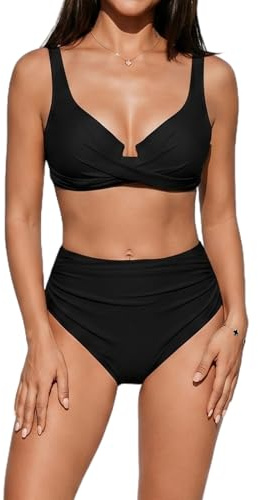 Amexo Women's High Waisted Bikini Sets Push Up Two Piece Swimsuits Tummy Control Ruched Bottom Adjustable Straps Bathing Suits for Beach Holiday