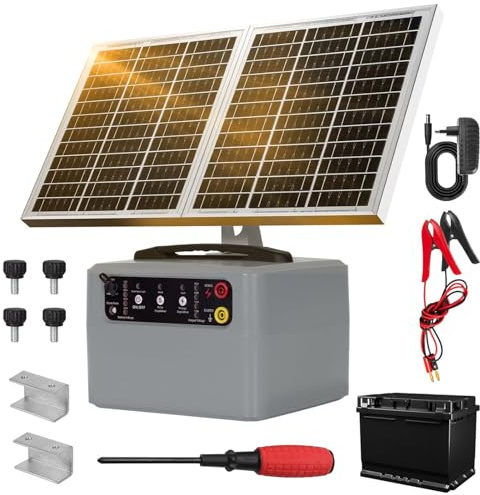 48 km solarbetriebener Elektrozaun mit Batterie, 6 kV–12 kV, mit Schäferhund-Steuergerät, 0,3–1,5 J. Elektrozaun für Nutztiere, Bauernhöfe, Weiden und Gärten