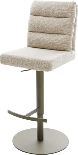 DELIFE Barstuhl Pela-Flex Drehfuß höhenverstellbar Metall Titanfarben Webstoff Soft Beige