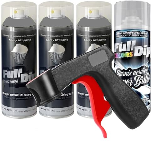 Sophisticauto 3+1 GRIGIO NARDO LUCIDO: Confezione da 3 Full Dip Spray Nardo Opaco + 1 Vernice Spray Lucida Resistente + 1 impugnatura per spray CANGUN