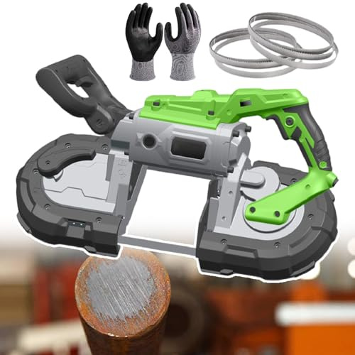 Sega a nastro portatile per metallo, angolo regolabile, luce LED, include lame e guanti per rame, alluminio, acciaio e materiali per pavimenti