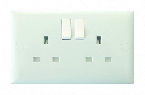 Varilight 2 Gang (Double), 13 Amp Double Pole Switched Socket, White Moulded Bevel - XO5W