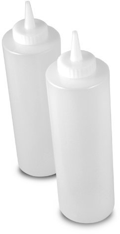 SET OF 2 -- 24 Oz. (Ounce) Large Clear Squeeze Bottle, Condiment Squeeze Bottle, Open-Tip, Screw-On Spout, Polyethylene Durable Plastic, Diner Style