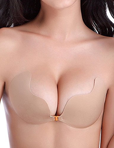 Boolavard Soutiens-Gorge Autoadhésifs, Soutien Gorge Push Up Bras sans Bretelles Invisible Bra Adhésif Lingerie Bras Brassiere (D, V Beige)