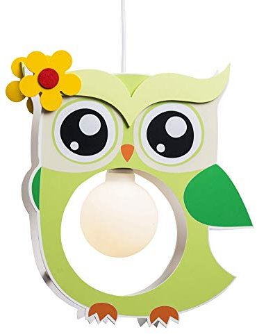 Elobra Deckenlampe Eule, Eulenlampe Kinderzimmer Pendellampe Kinderlampe, Lindgrün, Grün, für Mädchen und Jungen, mit E27 Fassung, 40 x 30 x 10 cm