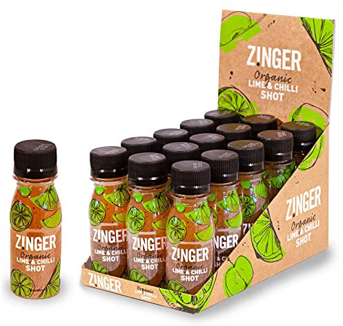 ZINGER Lime and Chilli Shots (15x70ml) | Refreshing Kick Energy Support Shot | Organic Ingredients, Vegan and Gluten Free | No Added Sugar
