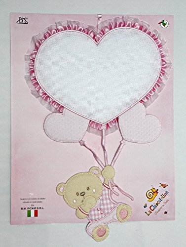 fiocco nascita palloncino cuore rosa e orsetto da ricamare