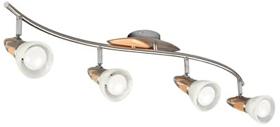 Lindby Deckenlampe Glas, Metall Holz Deckenstrahler drehbar und schwenkbar Deckenleuchte 4x E14 max. 7W ohne Leuchtmittel Lampe Wohnzimmer Küchenlampe