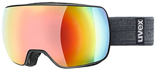 uvex compact FM - Skibrille für Damen und Herren - verspiegelt - verzerrungs- & beschlagfrei - black matt/rainbow-rose - one size