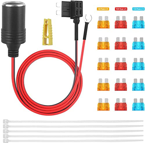 Car Cigarette Lighter 1set 1m Car Cigarette Lighter Adapter Add-a-Circuit TAP Adapter Lead 1.0mm Cable with 12V Fuse Holder for Micro/Mini/Standard ATM APM Blade Fuses (Standard ATC/ATO/APR/ATS)