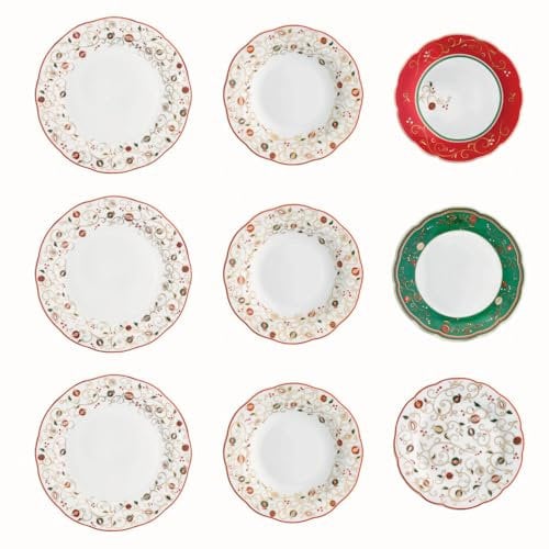 Brandani Servizio da Tavola 18 Pezzi In Porcellana Tempo di Festa 6 Piatti Piani 6 Piatti Fondi 6 Piatti Frutta Decoro Natalizio