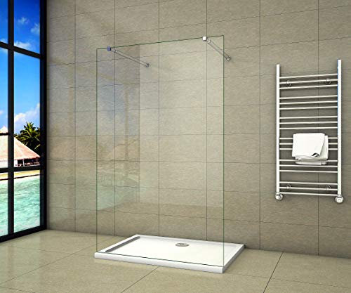 Aica Sanitär Freistehende Duschwand Walk In Dusche 157cm Duschabtrennung 10mm NANO Glas Duschtrennwand 200cm Höhe