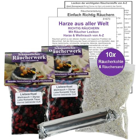 2 x 50ml LIEBESRITUAL WEIHRAUCH & Styrax Reine HARZE für LIEBESZAUBER & LIEBESRÄUCHERUNG. 6-TLG Räucherset mit Räucherwerk für Romantik + Treue. 81670-53