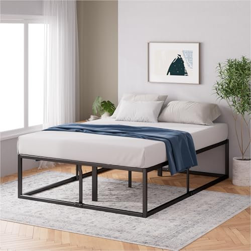 Cadre de lit plateforme en métal 46 cm Joseph ZINUS | Sommier | Support à lattes en bois | Rangement sous le lit | 160 x 200 cm | Noir