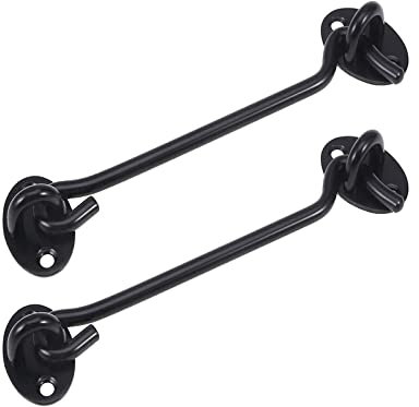 8 Inch-200mm Cabin Hook and Eye Latch Lock Shed Gate Door Catch Silent Holder Stainless Steel Black 2Pcs