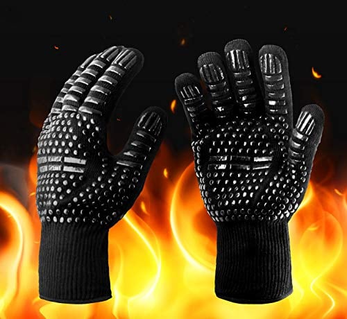 PRECORN BBQ Grillhandschuhe Universalgrösse Hitzebeständige bis zu 800° C Backhandschuhe Ofenhandschuh Kochhandschuhe