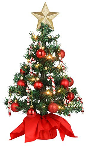 Valiclud - Mini albero di Natale artificiale da tavolo con ornamenti e LED, 50,8 cm
