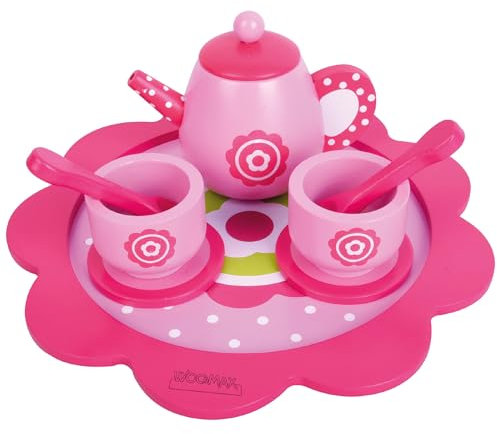 WOOMAX Juego de té Infantil Madera, Vajilla café Juguete, Accesorios Cocina Juguete, Tetera Madera, Bandeja Taza Infantil Cocina, Juguetes niños 3 años (46478)