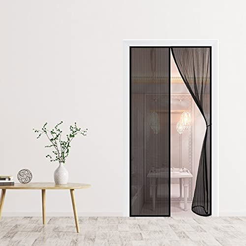 WEIZON Magnet Fly Screen Door,95 x 200 cm,Dessus renforcé Anti-déchirure,Boucle de Crochet Pleine Cadre,Mains Libres,pour Double français,entrée coulissante Avant (Noir)