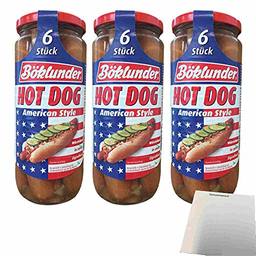 Böklunder Hot Dog Würstchen in Eigenhaut 3er Pack (3x300g Glas, 6 Würstchen) + usy Block