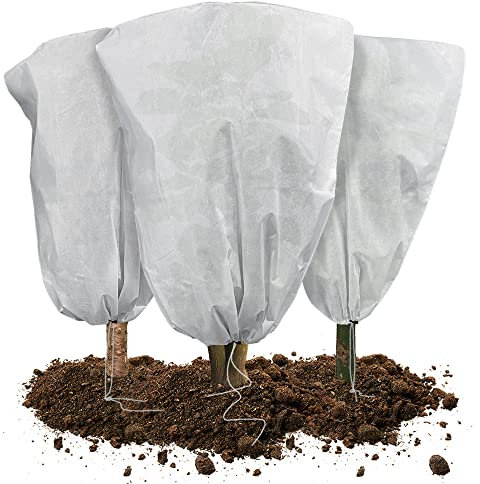 VOUNOT® 3 Pezzi Cappuccio Protezione Piante con Coulisse, Copertura Antigelo Piante Sacco Protettivo Tessuto Non Tessuto 80g/m², 80x100cm, Bianco