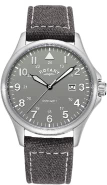 Rotary Herren-Armbanduhr Pilot, analog, Quarzuhr mit grauem Zifferblatt und grauem Canvas-Armband, GS00473/48, Armband