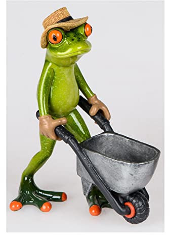 formano wunderschöner Frosch Gärtner mit Schubkarre, Karre ca 18 cm groß,Froschhausen