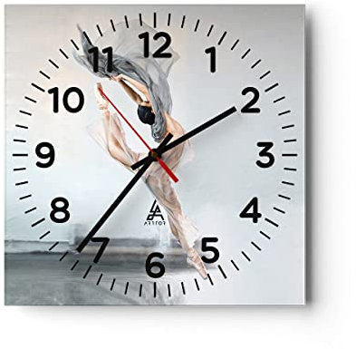Modern Wanduhr Tanz Frau Ballerina 30x30cm Quadrat Klein Wand Uhr Glas Analog Zimmeruhren Küche Büro Wohnzimmer Glasuhr Wall Clock Dekoration Design Wanddekoration Küchenuhr C4AC30x30-5030
