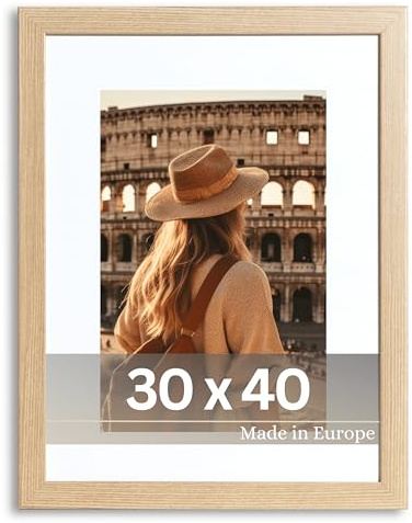VictoR Bilderrahmen Passepartout Richter beige in 30x40 cm (A3) | 21x30 (A4) Passepartout - Fotorahmen Holz - Leiste: 25x20mm - Bilderrahmen A3 beige