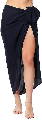Ciffre Pareo Sarong Tuch Damen Herren - Wickelrock Strand - Strandtuch Blickdicht als Wickeltuch oder Handtuchkleid und Wickelkleid Unisex Frauen und Männer - mit Schnalle einfarbig Dunkel Blau