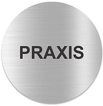 Blacked LaserTEC Leitsysteme - Acryl Schild - Rund 10 cm Durchmesser - Selbstklebend - Silber gebürstet - Metall-Optik - UV beständig - Für Innen und Außen (Praxis)