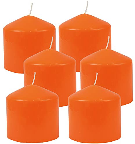 HS Candle Stumpenkerzen Wachskerzen Ø8cm x 8cm (6er Pack) Orange - Lange Brenndauer, Hergestellt in EU, Kerzen Blockkerzen - Wachs Stumpen