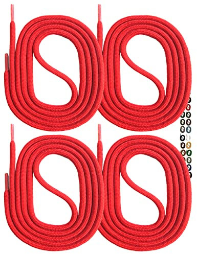 SNORS 2 pares de cordones redondos, 21 colores, 75-200 cm, diámetro de 5 mm, cordones de seguridad para zapatos de trabajo y zapatos de senderismo, resistentes a la rotura, lavables y robustos, rojo,