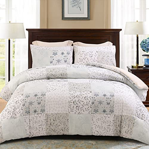 Exclusivo Mezcla Edredón 220x230cm con 2 Fundas de Almohada, Ligero y Cálido Edredón Nórdico para Cama Doble con Estampado de Patchwork, Adecuado para Cualquier Temporada, Camello Gris